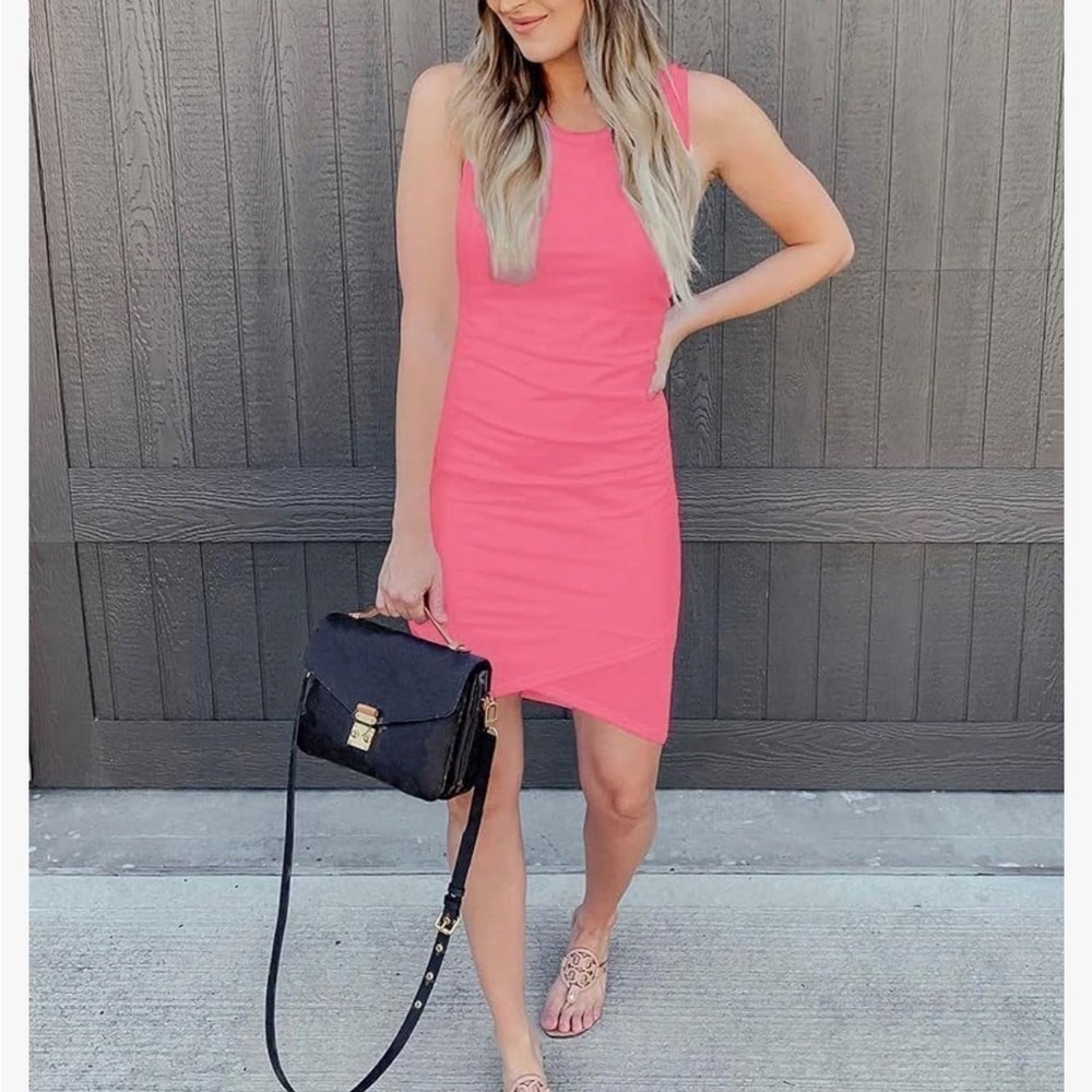 NEW! BTFBM Women 2024 Summer Sleeveless Ruched Tank Dress.